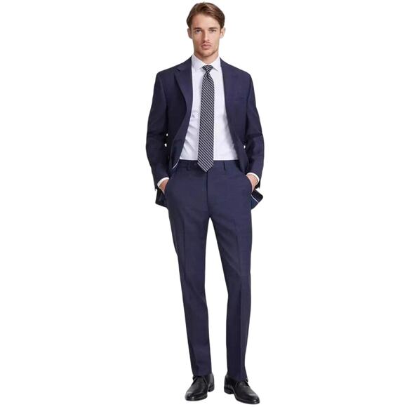 Calvin Klein Men's Navy Plaid Wool Blend Jace Slim-Fit Suit Pants Size 33x32 - Picture 3 of 5